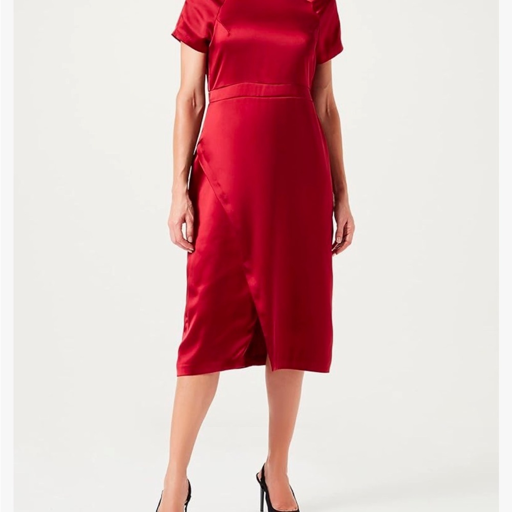 Red satiny short sleeve midi dress size xl new with tags - Picture 2 of 7
